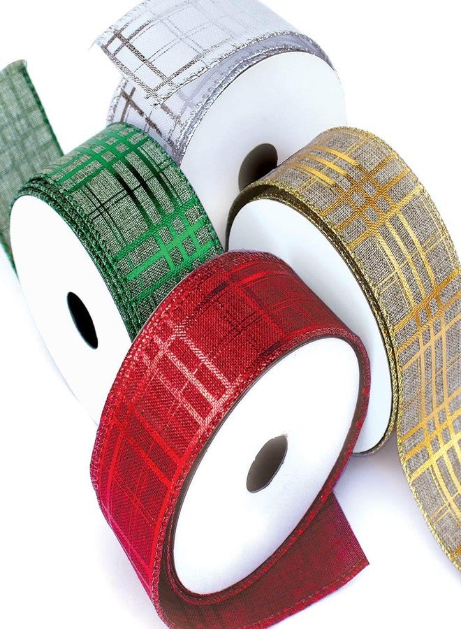 OLYPHAN Wired Christmas Ribbon for Tree Plaid Ribbons Set Burlap Xmas Thick 2.5 Inch 4 Rolls 24 Yards for Decorating Trees Gift Wrapping Wreaths Bows Perfect for Tree Topper Wreath Mailbox Staircases - Image 1